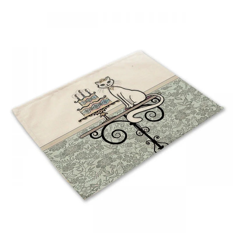 DecorBites™ Black Cat Linen Placemat Set for Dining Table & Kitchen Decor