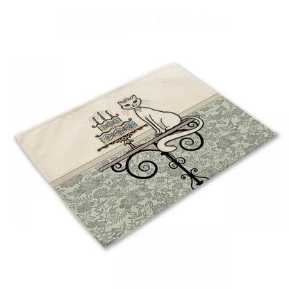 DecorBites™ Black Cat Linen Placemat Set for Dining Table & Kitchen Decor
