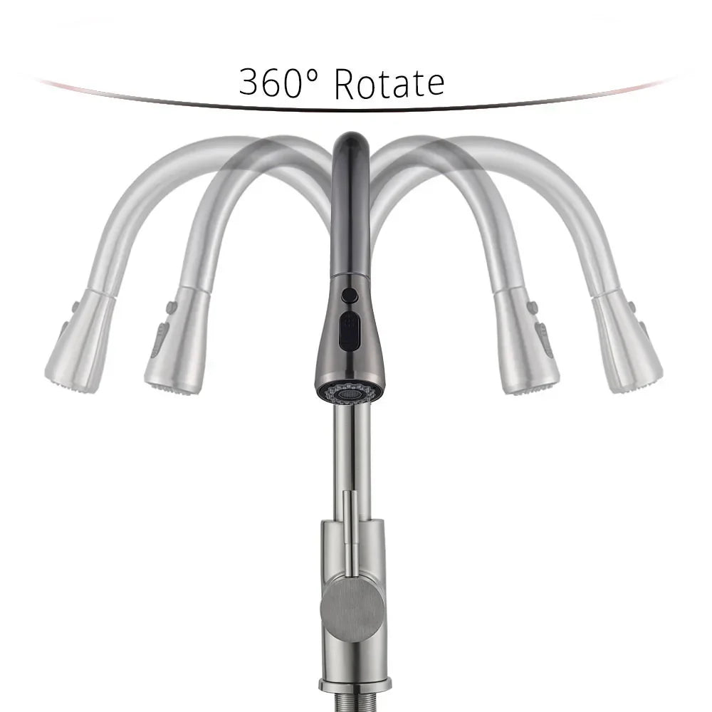 DecorBites™ Brushed Nickel Kitchen Faucet with Flexible Pull Out Nozzle and Stream Sprayer