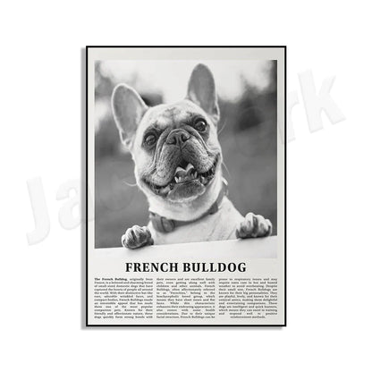 DecorBites™ Black & White Dog Breeds Poster: Greyhound, Cocker Spaniel, Akita, Malamute, Cattle Dog