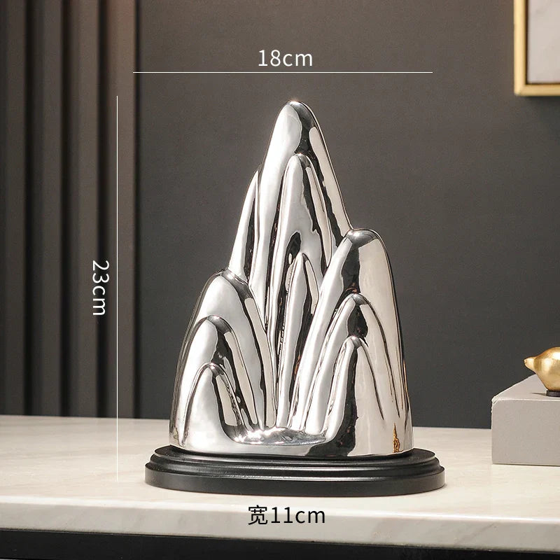 DecorBites™ Ceramic Mountain Sculpture Decor - Golden/Silver Landscape Ornament