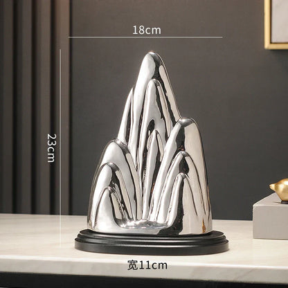 DecorBites™ Ceramic Mountain Sculpture Decor - Golden/Silver Landscape Ornament