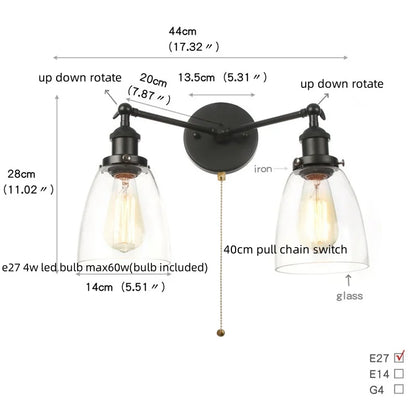 DecorBites™ Black LED Wall Sconce 2-Head Lamp for Bedroom Bathroom Mirror