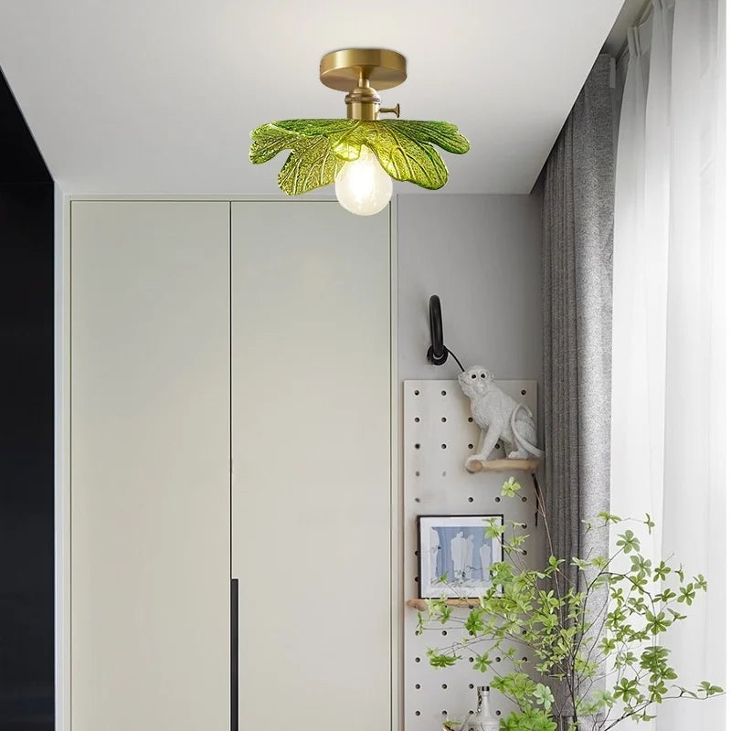 DecorBites™ Green Flower Glass Copper Ceiling Light - Nordic Modern LED, Living Room Bedroom Hallway Fixtures