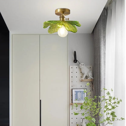 DecorBites™ Green Flower Glass Copper Ceiling Light - Nordic Modern LED, Living Room Bedroom Hallway Fixtures