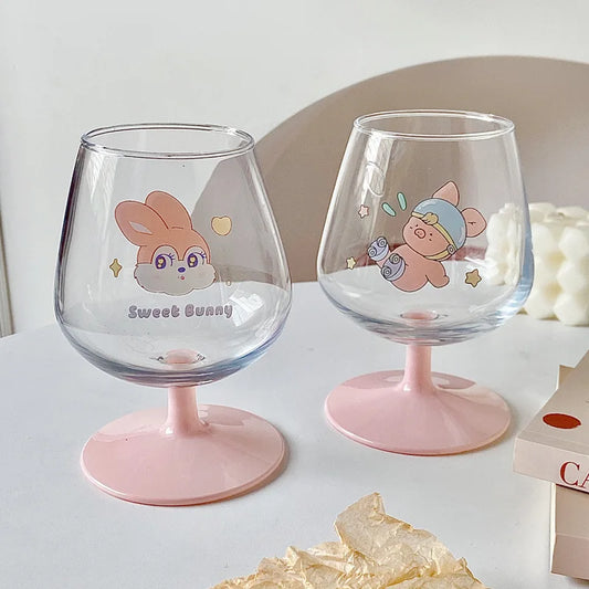 DecorBites™ Kawaii Rabbit Glass Goblet: Cute Juice Cup for Girls