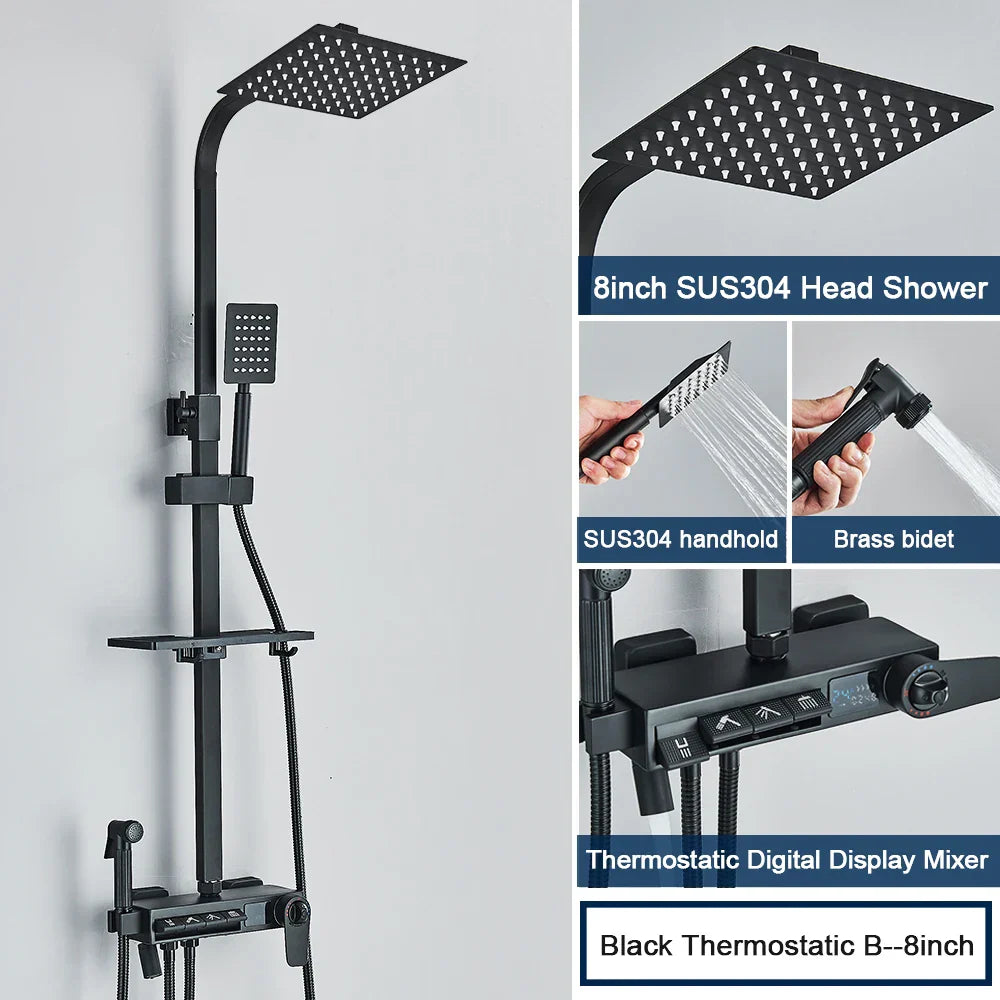 DecorBites™ Digital Display Shower System with Thermostatic Control and Tub Spout