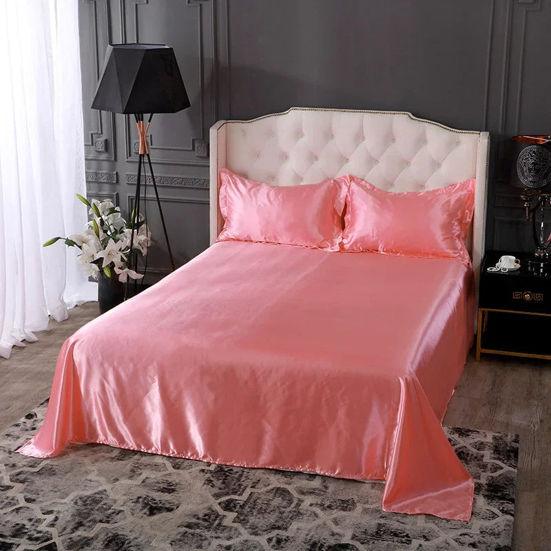 Decobites Silky Rayon Queen Bed Sheet Set Luxurious Solid Satin High Quality Sheets