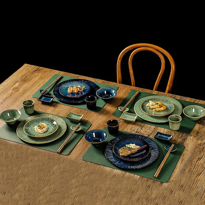 Vajilla de cerámica DecorBites™ - Platos y bol de cerámica de inspiración japonesa con diseño de cambio de horno