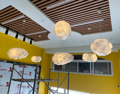DecorBites™ Cloud Pendant Lamp: Creative White Cotton LED Hanging Light for Kids and Coffee Room