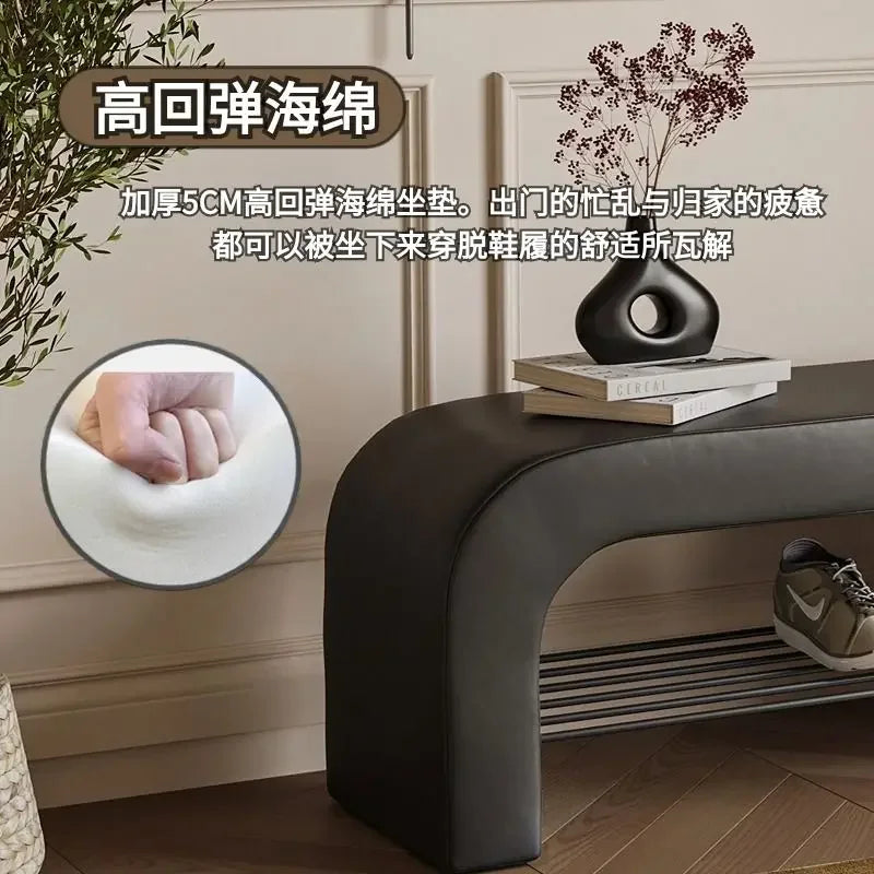 Taburete para Cambiar Zapatos de Cuero Decorbites™: Asiento Estiloso y Funcional para Sala de Estar y Dormitorio.