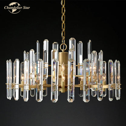 DecorBites™ Brass Chrome Black Metal LED Crystal Chandeliers Pendant Lamps for Bedroom & Living Room