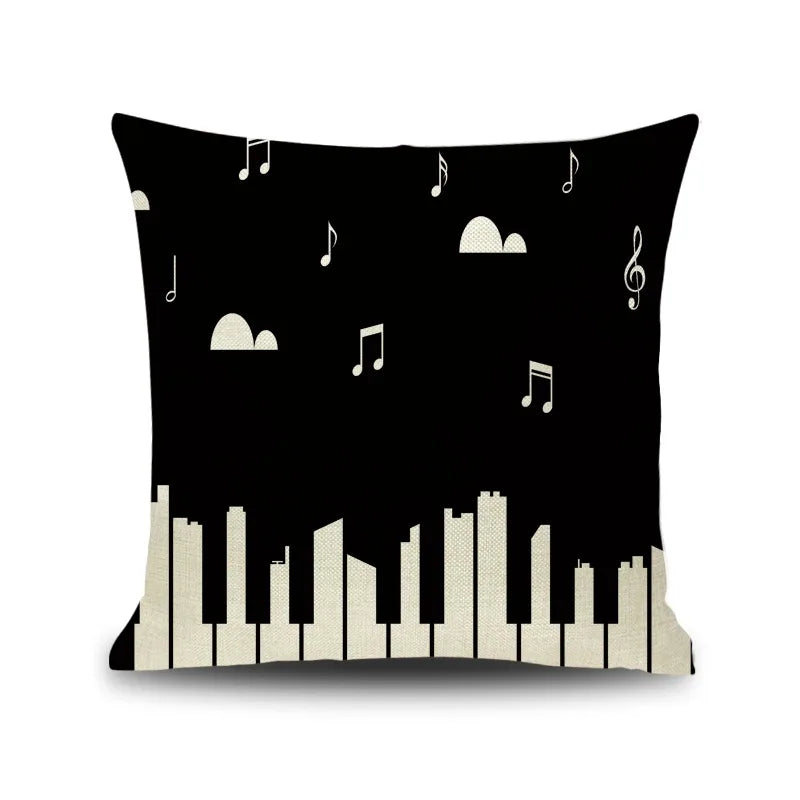 DecorBites™ Letter Notes Piano Graphic Print Linen Pillowcase 45x45cm Living Room Decor