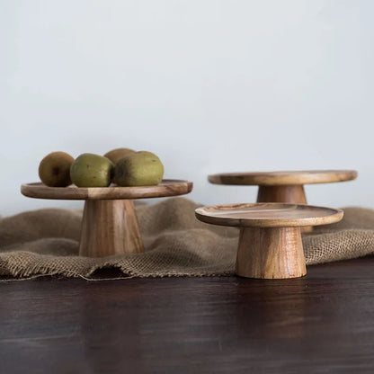 DecorBites™ Elevated Wooden Cake Plate | Stylish and Functional Food Serving Trays