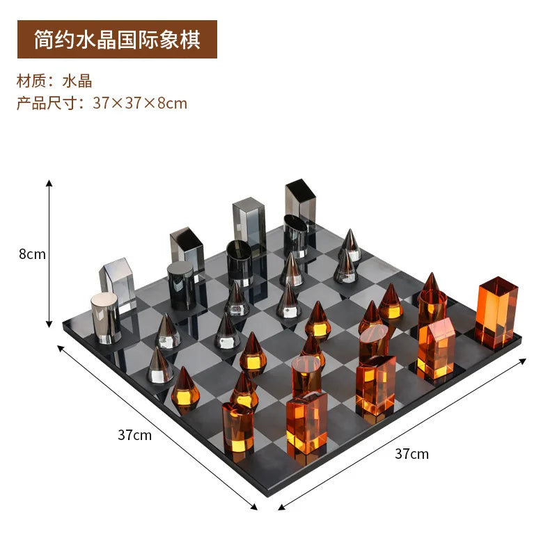 DecorBites™ Crystal Glass Chess Set Geometric Design Home Decor Figurines.
