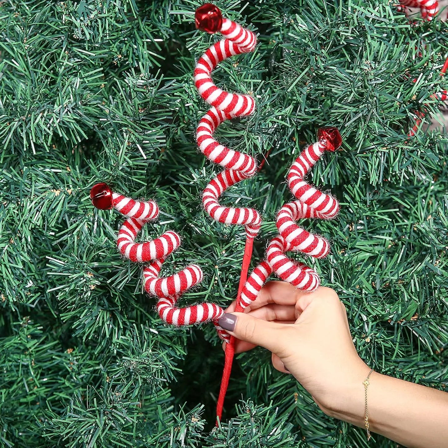 Christmas Tree Decoration Red/White Woolen Bells Curly Pick Branch Christmas Ornaments Home Office Party Xmas Gift Navidad