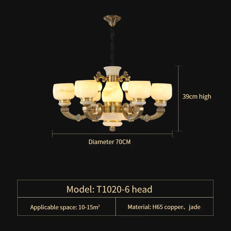 DecorBites™ Chinese Jade Chandelier: Elegant All-Copper Lighting for Living Room, Bedroom, Dining Hall