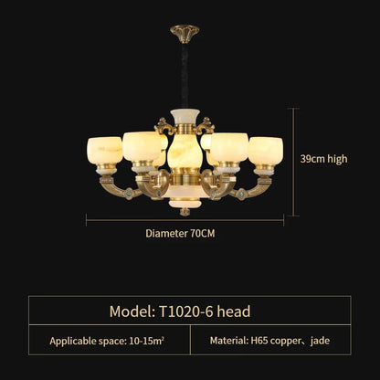 DecorBites™ Chinese Jade Chandelier: Elegant All-Copper Lighting for Living Room, Bedroom, Dining Hall