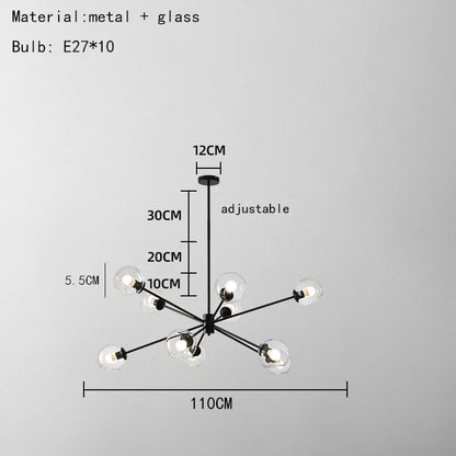 DecorBites™ Glass Chandelier with Metal Frame for Parlor, Dining Room, and Bedroom Lighting