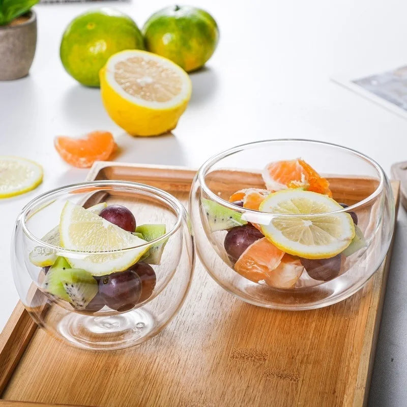 DecorBites™ Double Wall Glass Salad Bowl Insulated Container - Heat Resistant Kitchen Tableware