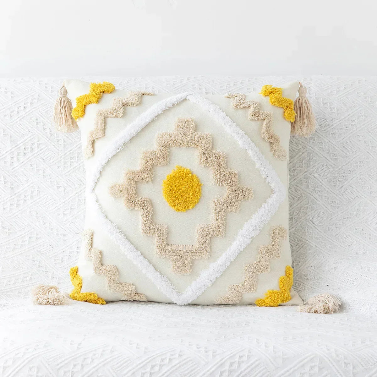 DecorBites™ Boho Geometric Tufted Cushion Cover Cotton Canvas Pillow Covers