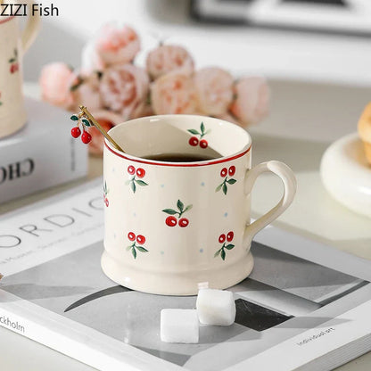 DecorBites™ Cherry Pattern Porcelain Coffee Mug - Lovely Tableware Cup for Afternoon Tea