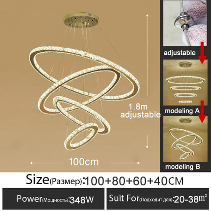 DecorBites™ Gold Gloss LED Crystal Ring Chandelier for Modern Luxury Living Room