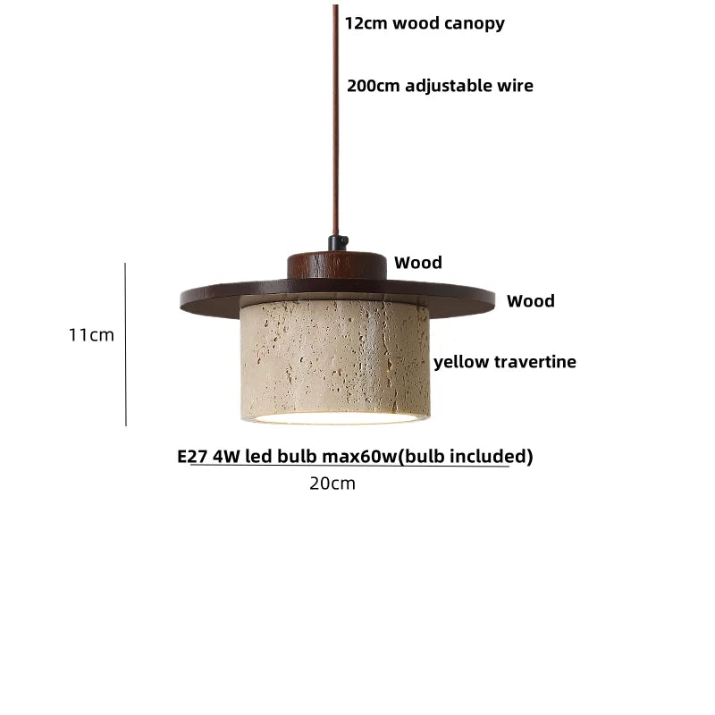 DecorBites™ LED Knob Switch Pendant Lamp Yellow Travertine Copper Wabi Sabi Hanging Lights