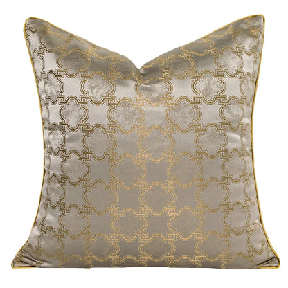 Funda de cojín DecorBites™ con jacquard geométrico de cuatro hojas dorado - Decoración de lujo para el hogar