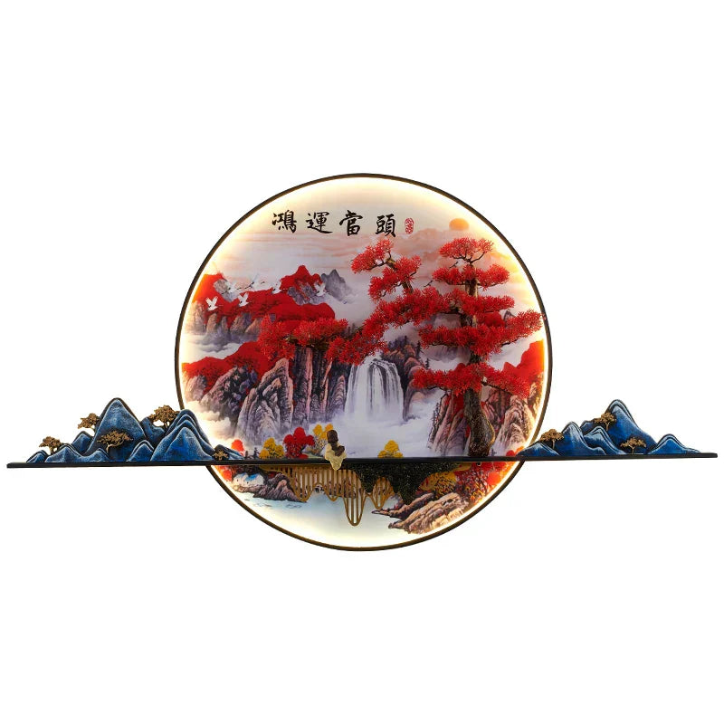 Lámpara de pared DecorBites™ con cuadro de paisaje de pino chino en 3D para sala de estar