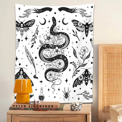 Decobites Moth Snake Psychedelic Tapestry Wall Hanging for Boho Home Decor