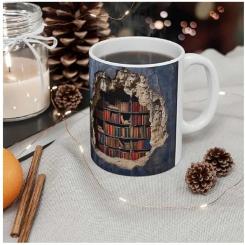 Ceramic 3D  Library Book Mug Shelf Mug Creative Space Design Multi-Purpose Mug Coffee Cup Study Milk Cup Friends Birthday Gift