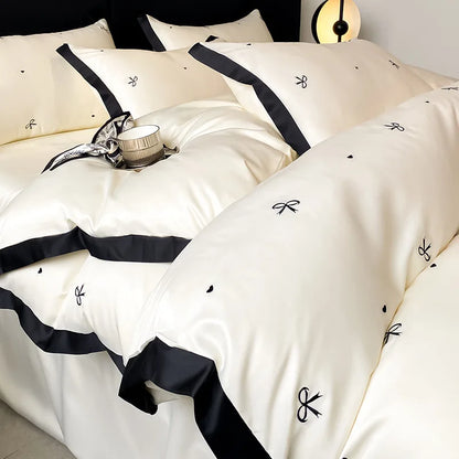 DecorBites™ Ice Silk Embroidery Bedding Sets: Luxury Rayon Duvet Set with Lace, Soft & Cozy