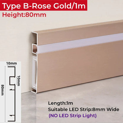 DecorBites™ LED Skirting Aluminum Profiles: Brushed Gold/Black, Conner Baseboard, Diffuser, Stair, Floor, Wall Decor