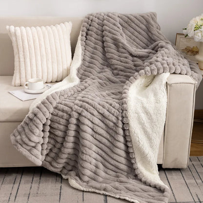 Decobites Luxe Faux-Rabbit Fur Double-Layer Blanket for Cozy Autumn-Winter Comfort