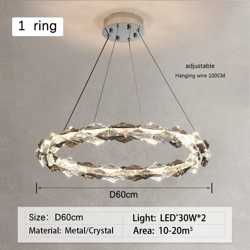 DecorBites™ Crystal Ring Chandelier: Modern Dimmable LED Ceiling Fixture