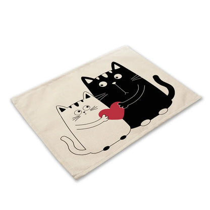 DecorBites™ Black Cat Linen Placemat Set for Dining Table & Kitchen Decor