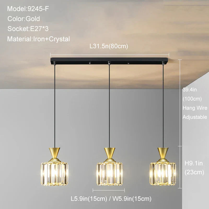 DecorBites™ Gold Mini Crystal Pendant Chandelier for Bedroom, Kitchen Island, Hallway - Small Black E27 Lamp