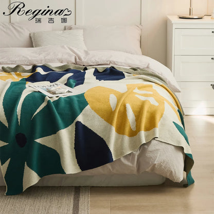 DecorBites™ Leaf Jacquard Knitted Blanket - Soft Cotton Fluffy Blanket for Living Room, Sofa, Bed