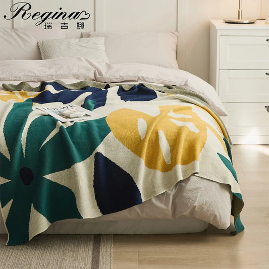 DecorBites™ Leaf Jacquard Knitted Blanket - Soft Cotton Fluffy Blanket for Living Room, Sofa, Bed