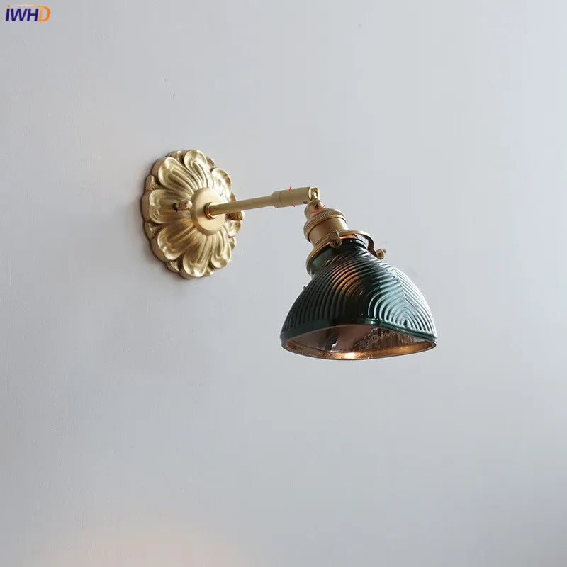 DecorBites™ Green Glass LED Wall Lamp with Copper Base for Bedroom Living Room