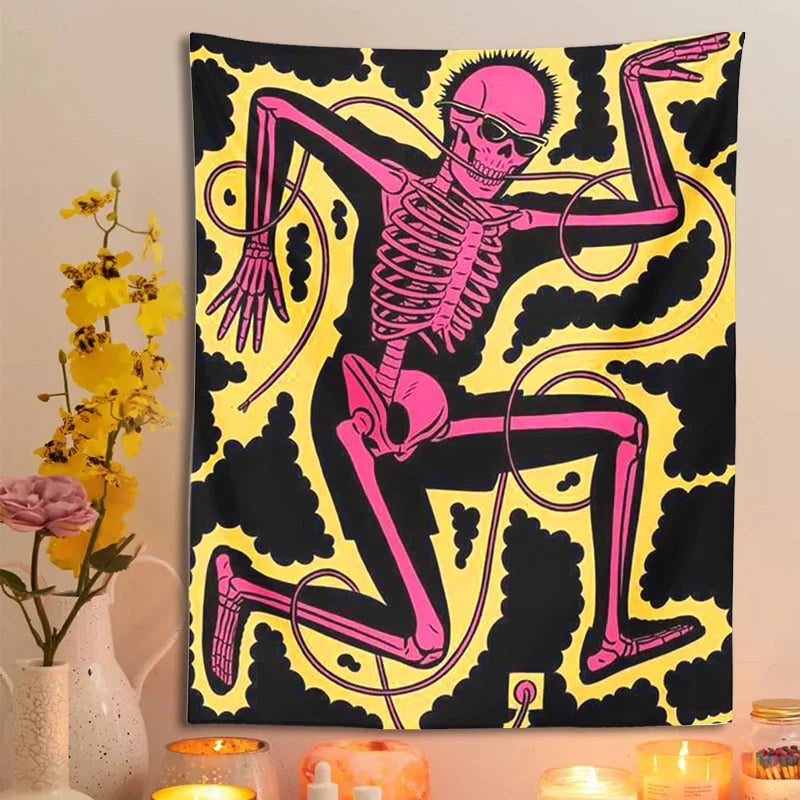 Decobites Skeleton Electric Shock Dance Hippie Tapestry - Home Decor & Wall Hanging