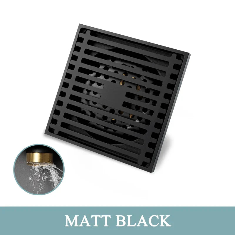 DecorBites™ Brass Square Floor Drain 10x10cm for Bathroom Shower with Insect-Proof Deodorant