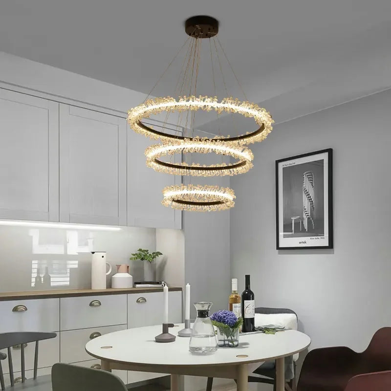 Chandelier de Anillo de Cristal Dorado Decorbites™ para la Decoración de Sala de Estar y Restaurante