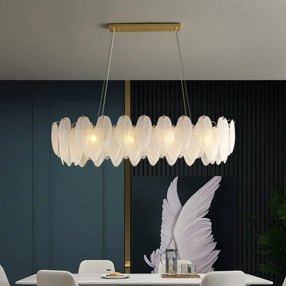 DecorBites™ Gold Feather Chandelier LED Pendant Light for Home Decor