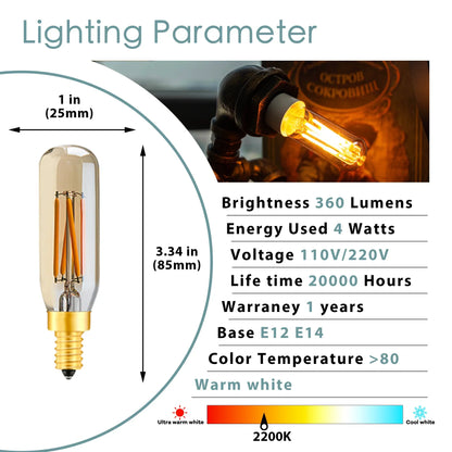 DecorBites™ Gold Tint Tubular LED Bulb E12 E14 Candelabra Dimmable 4W T25 T6