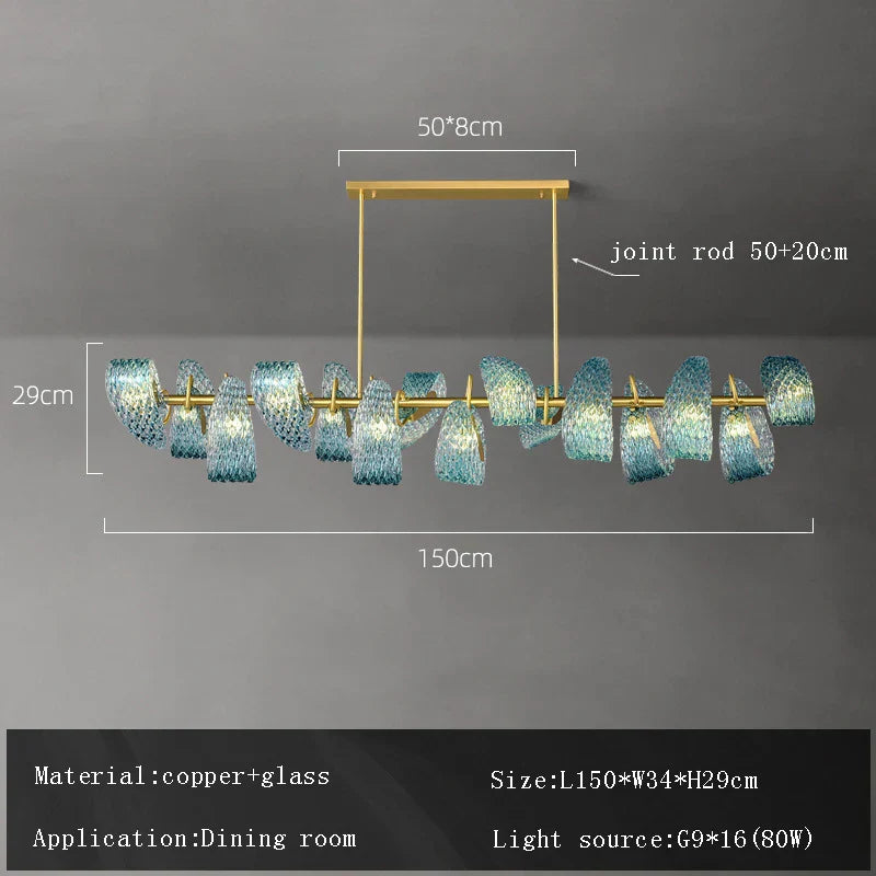 ثريا سقف زجاجية زرقاء على شكل زهرة من ديكوربايتس™، مصابيح نحاسية معلقة