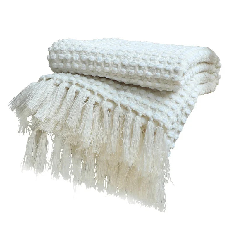 Manta Casual Blanca Nórdica Tejida Decorbites™ - Suave y Cómoda Cubierta para el Final de la Cama o Sofá para Decoración del Hogar y Viajes