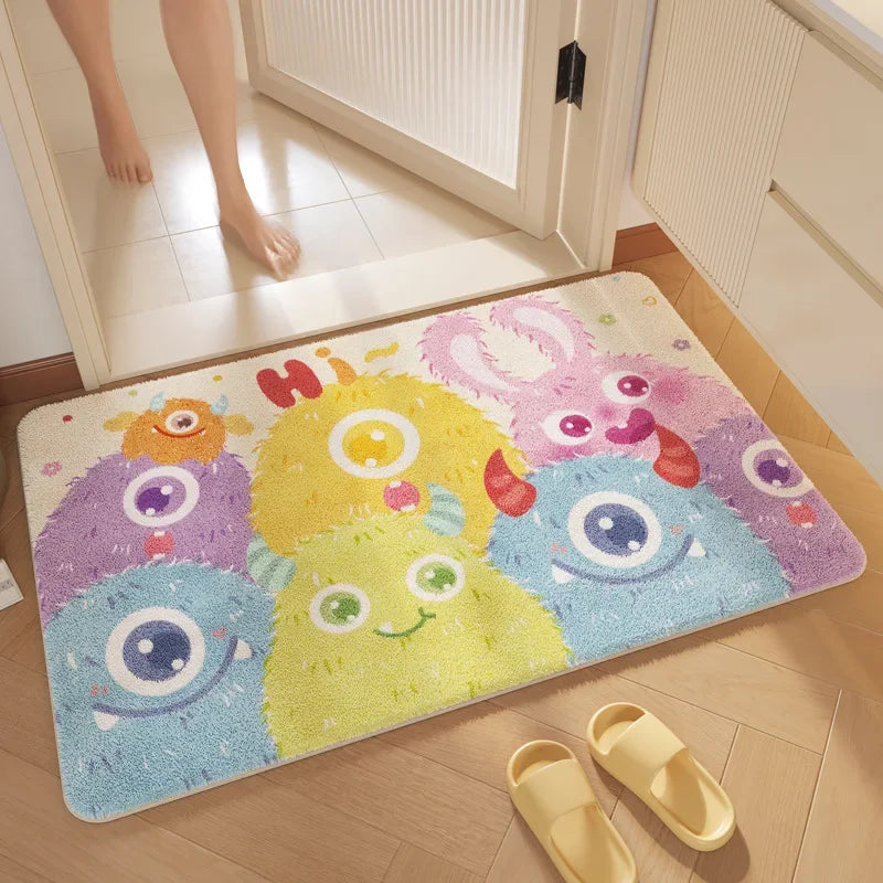 "Alfombra de baño con estampado de dibujos animados DecorBites™: Alfombra de entrada suave, absorbente y antideslizante"