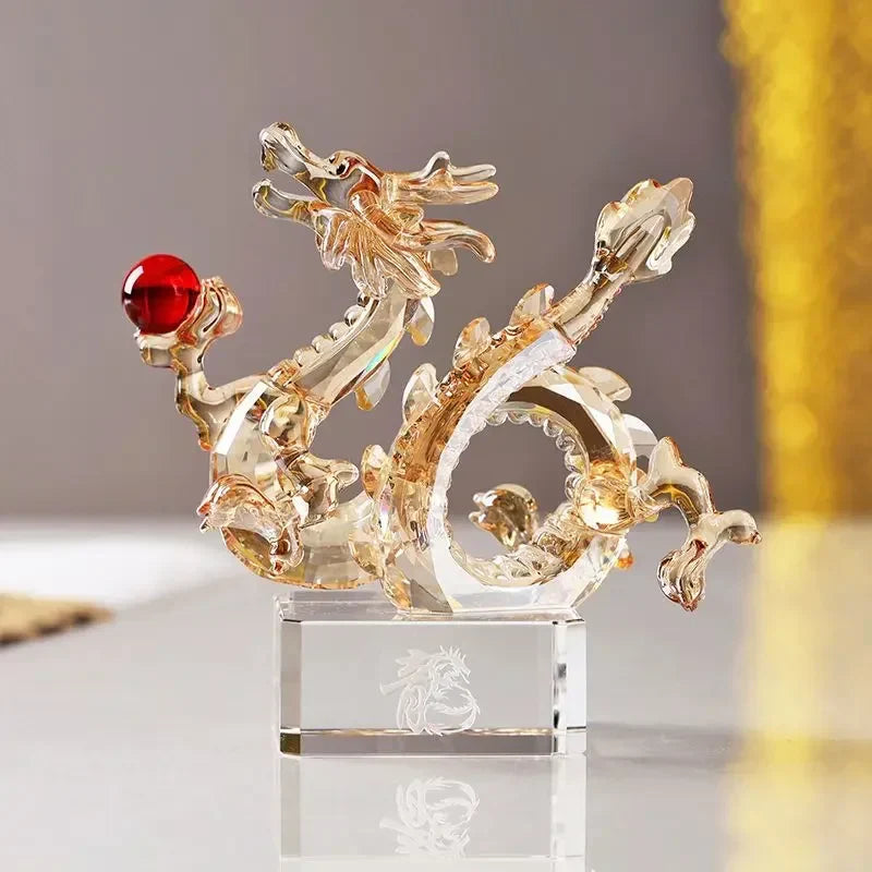 DecorBites™ Crystal Dragon Statue Feng Shui Decor for Home/Office - Year of Dragon Mascot